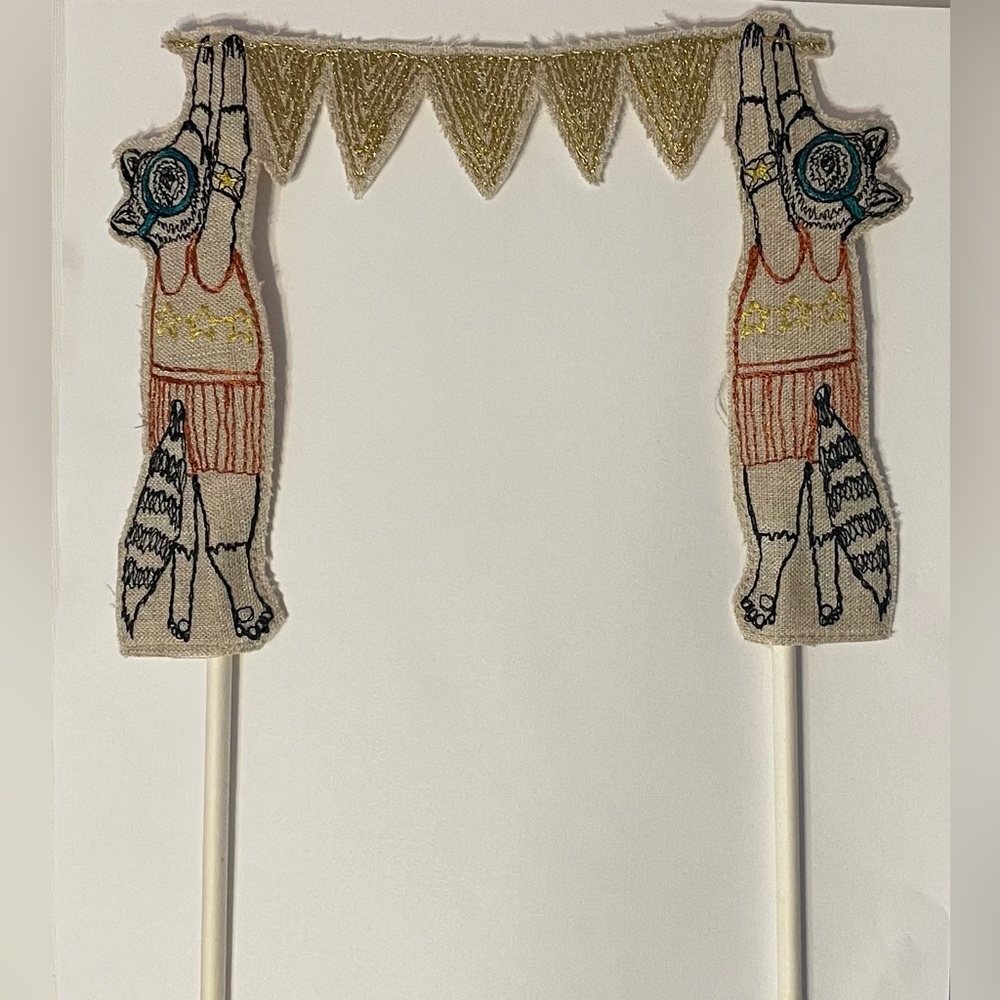 🎂 Coral & Tusk Embroidered Raccoon Cake Topper / Banner ✨